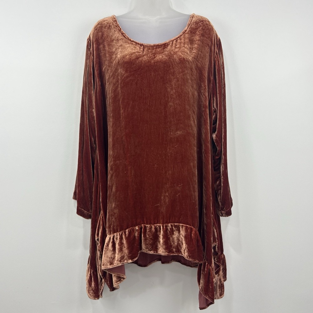 B Hadikusumo Velvet Silk Tunic Top OS Ruffle Whimsigoth Lagenlook Glam Shabby